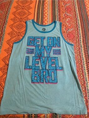 Hybrid & company Light Blue Tank Top with Aqua & Pink Graphic